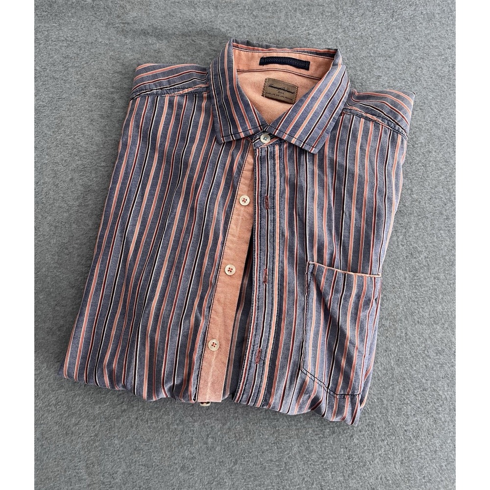 Tommy Bahama Shirt Mens XXL Button Up Long Sleeve Blue Orange Striped Cotton